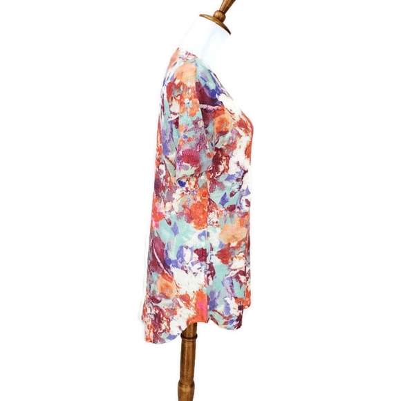 Soft Surroundings Late Bloom Floral Top Medium Watercolor Artsy Fall Teacher - Picture 5 of 11